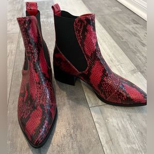 Red snakeskin booties